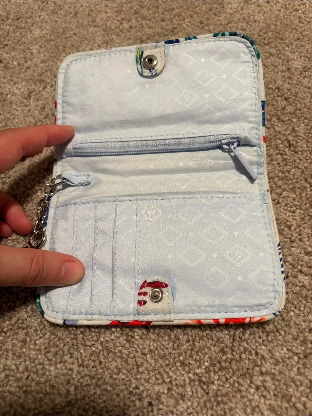 Vera Bradley Quilted Zip ID Case Keychain Wallet Coastal Seahorse Ocean Coral - Picture 3 of 3